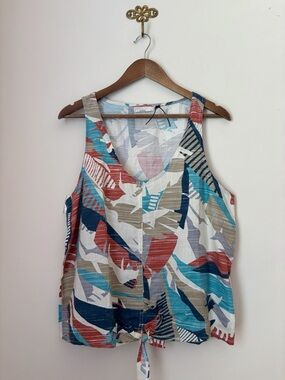 Prana McKenzie Tie Front Tank Top Large Atlantic Paloma Coastal Summer